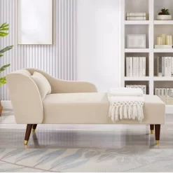 Modern Velvet Chaise Lounge Chair, Upholstered Arm Chaise Lounge With Curved Armrest, Sleeper Lounge Sofa Couch For Bedroom Office Living Room -Garvee GUEST 8d30c79b 0a83 4055 9202 cf706de092f4