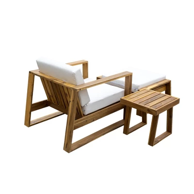 Outdoor Chaise Lounge Chair Set Of 3, Acacia Wood Conversation Set With Coffee Table, Pool Sunbathing Recliner With Ottoman For Porch Backyard 8 Outdoor Chaise Lounge Chair Set Of 3, Acacia Wood Conversation Set With Coffee Table, Pool Sunbathing Recliner With Ottoman For Porch Backyard - Image 7