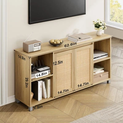 TV Stand For 65 Inch, Entertainment Center With Storage Shelves & Glass Doors – Wooden Media Console Cabinet For Living Room, Bedroom 5 TV Stand For 65 Inch, Entertainment Center With Storage Shelves & Glass Doors – Wooden Media Console Cabinet For Living Room, Bedroom - Image 3