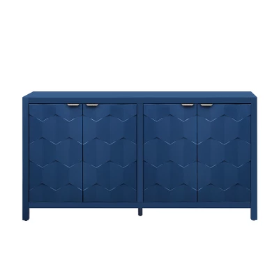 Sideboard Buffet Cabinet, Wooden Floor Storage Console Table, Sideboard Cabinet W/4 Honeycomb Pattern Designed Doors For Entryway Dining Room, Blue 12 Sideboard Buffet Cabinet, Wooden Floor Storage Console Table, Sideboard Cabinet W/4 Honeycomb Pattern Designed Doors For Entryway Dining Room, Blue - Image 10