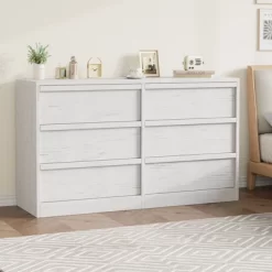 Garvee 6 Drawer Dresser For Bedroom, White Double Dresser Organizer With Concave Handles, Modern Chest Of Drawers For Bedroom Living Room Nursery -Garvee GUEST 905f1d3b 8698 45c8 b858 c39ea55274bc