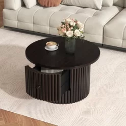 Round Coffee Table With Storage, 30.5" Wooden Center Table With Drawer, Accent Cocktail End Table For Living Room Bedroom Office -Garvee GUEST 90706f66 2c4d 4031 82e1 49d428727c03