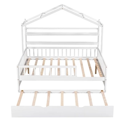 Full Size House Bed With Storage Shelves Full Size Platform Bed Frame With Twin Trundle For Kids Teens Girls Boys White 7 Full Size House Bed With Storage Shelves Full Size Platform Bed Frame With Twin Trundle For Kids Teens Girls Boys White - Image 5