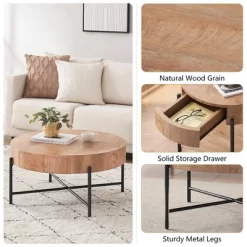 Round Coffee Table, Farmhouse Circle Center Table With 2 Storage Drawers, Wood Living Room Table -Garvee GUEST 90cec80e 7e4e 478f b23d 0e5988cbc16c 1