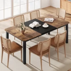 Industrial Dining Table For 6~8 People, 78.7" Long Kitchen Table,Wood Dining Table, Kitchen & Dining Room Table, Rectangle Dining Room Table For 6