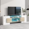 80" Modern TV Stand, Entertainment Center With 2 Illuminated Glass Shelves TV Cabinet For Living Room