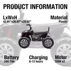 24 Volt Kids ATV Ride-On, Electric Dual 4 Wheeler With 2-Seater, Ride On Toys For Big Kids With LED Lights, Music, High Low Speed -Garvee GUEST 91ea76c7 5bcc 47d3 9003 86e484779998