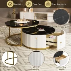 Modern Round Nesting Coffee Table Fluted With Drawer In 31.5'' 12 Modern Round Nesting Coffee Table Fluted With Drawer In 31.5'' -Garvee GUEST 920bd884 dfb2 49ab 8492 a93ebe5aee00