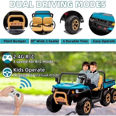 24V 2-Seater Ride On Dump Truck For Kids,4WD Electric UTV,with 6 Wheels,Remote Controlfor Kids Aged 3-5 Years 5 24V 2-Seater Ride On Dump Truck For Kids,4WD Electric UTV,with 6 Wheels,Remote Controlfor Kids Aged 3-5 Years - Image 3