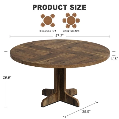 Garvee Round Dining Table For 4-6 People, 47 Inch Farmhouse Kitchen Table With Wooden Tabletop And Stable Base, For Dining Room Living Room, Brown 7 Garvee Round Dining Table For 4-6 People, 47 Inch Farmhouse Kitchen Table With Wooden Tabletop And Stable Base, For Dining Room Living Room, Brown - Image 5