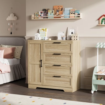 Garvee 43.3'' H Armoire Wardrobe Closet With 4 Drawers And 2 Doors, Hanging Rod, Multifunctional Wooden Dresser With Storage Closet 6 Garvee 43.3'' H Armoire Wardrobe Closet With 4 Drawers And 2 Doors, Hanging Rod, Multifunctional Wooden Dresser With Storage Closet - Image 4