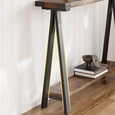 Farmhouse Entryway Table, Narrow Sofa Table With Open Storage Shelf, Metal Frame Skinny Console Table With V-Shaped Leg Design 5 Farmhouse Entryway Table, Narrow Sofa Table With Open Storage Shelf, Metal Frame Skinny Console Table With V-Shaped Leg Design - Image 3