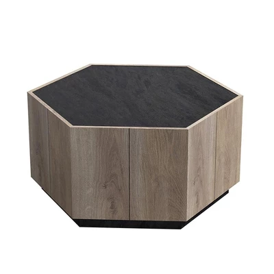 Coffee Table Hexagonal Wood Rural Style Table With 2 Storage Drawers Center Table For Living Room Bedrooms Light Oak 5 Coffee Table Hexagonal Wood Rural Style Table With 2 Storage Drawers Center Table For Living Room Bedrooms Light Oak - Image 3