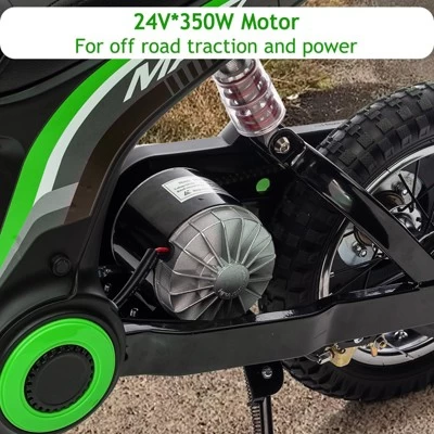 24V Kids Electric Dirt Bike - 350W Motor, 14.2MPH, 3-Speed Modes, Shock Proof, 135Lb Capacity, Ages 8-12 (Perfect Gift!) 8 24V Kids Electric Dirt Bike - 350W Motor, 14.2MPH, 3-Speed Modes, Shock Proof, 135Lb Capacity, Ages 8-12 (Perfect Gift!) - Image 6