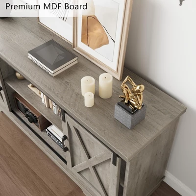 Farmhouse Tv Stand For 65 Inches TVs, Entertainment Center With Storage And Sliding Barn Doors, Adjustable Shelf TV Console Table For Living Room 7 Farmhouse Tv Stand For 65 Inches TVs, Entertainment Center With Storage And Sliding Barn Doors, Adjustable Shelf TV Console Table For Living Room - Image 5