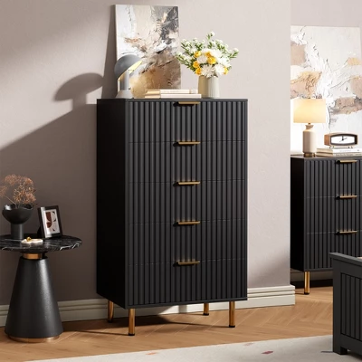 Fluted 3/5/6/8 Drawer Storage Dresser, Tall Modern Chest With Ample Deep Drawers And Wide Top, Wooden Organizer For Living Room, Hallway 4 Fluted 3/5/6/8 Drawer Storage Dresser, Tall Modern Chest With Ample Deep Drawers And Wide Top, Wooden Organizer For Living Room, Hallway - Image 2