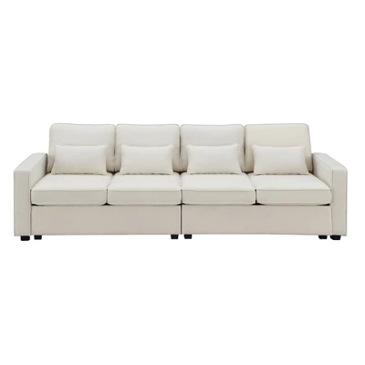 104" Modern 4 Seater Sofa Couch, Fabric Linen Upholstered Sofa With Pockets, Deep Seat Sleeper Sofa Couch For Living Room Office Bedroom Apartment 3 104" Modern 4 Seater Sofa Couch, Fabric Linen Upholstered Sofa With Pockets, Deep Seat Sleeper Sofa Couch For Living Room Office Bedroom Apartment