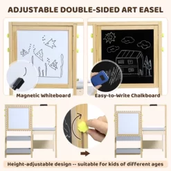 Wooden Easel For Kids, Kids Art Table And 2 Chairs,Art Center With Double-Sided Blackboard & Whiteboard, Paper Roll For Drawing -Garvee GUEST 943cd583 1a51 4bc3 9709 c8c3f2aa8041