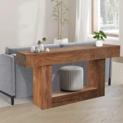 63" Long Console Table For Entryway, Wood Rectangular Sofa Table Behind The Couch, Farmhouse Entryway Tables For Entrance,Hallway,Living Room,Foyer -Garvee GUEST 94666027 7a48 4cee 8559 2e2a7ae66f3c