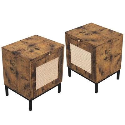 Set Of 2 Rattan Night Stands, Modern Farmhouse End Tables With Tray, Storage Shelf For Entryway, Bedroom, Living Room 8 Set Of 2 Rattan Night Stands, Modern Farmhouse End Tables With Tray, Storage Shelf For Entryway, Bedroom, Living Room - Image 6