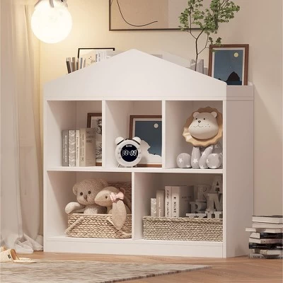 Toy Storage Organizer Kids Bookshelf White Bookcase 5 Cubby Toddlers Playhouse Cabinet Shelf For Boys Girls Wooden Cubby Storage Toy Shelf 8 Toy Storage Organizer Kids Bookshelf White Bookcase 5 Cubby Toddlers Playhouse Cabinet Shelf For Boys Girls Wooden Cubby Storage Toy Shelf - Image 6