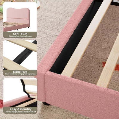 Kids Bed Frame With Upholstered Headboard, Low Profile Sturdy Platform Bed With Soft Boucle Fabric For Girls And Boys, Heavy Duty, Wooden Slats 10 Kids Bed Frame With Upholstered Headboard, Low Profile Sturdy Platform Bed With Soft Boucle Fabric For Girls And Boys, Heavy Duty, Wooden Slats - Image 8