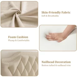 Canopy Bed Frame With Upholstered Headboard, Four Poster Design, Button Tufted, And Slide Rail, No Box Spring Required, Wooden Slatted Structure -Garvee GUEST 9563ad38 1ae0 410d 9ca5 b94862e6ca49