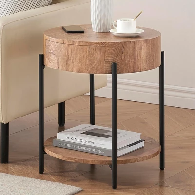 Garvee Round End Table Wood Side Table With Drawer For Living Room, Bedroom And Small Spaces, Brown 3 Garvee Round End Table Wood Side Table With Drawer For Living Room, Bedroom And Small Spaces, Brown