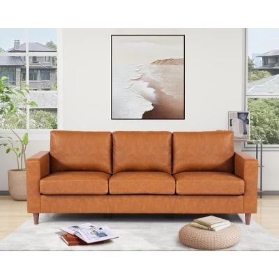 Whizmax 85" Leather Couch For Living Room, Modern Sofa Couches With Padded Backrest For Living Room, Bedroom, Office, Orange 9 Whizmax 85" Leather Couch For Living Room, Modern Sofa Couches With Padded Backrest For Living Room, Bedroom, Office, Orange - Image 7