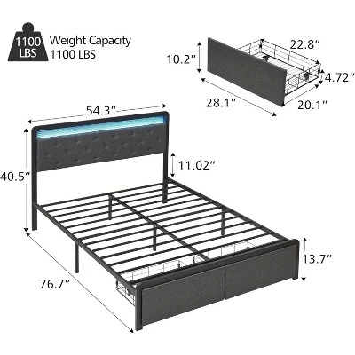 Garvee Queen Bed Frame With 2 Storage Drawers, LED Lights Upholstered Platform Bed With Heavy Duty Metal Slats, No Box Spring Needed, Noise Free 3 Garvee Queen Bed Frame With 2 Storage Drawers, LED Lights Upholstered Platform Bed With Heavy Duty Metal Slats, No Box Spring Needed, Noise Free