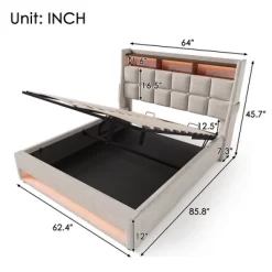 Queen Size Bed Frame With Hydraulic Storage,Upholstered Headboard,RGB LED Light And USB Charging -Garvee GUEST 978efc4b 5ea6 46f2 9a06 9e63c4609345