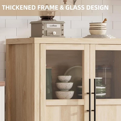 Sideboard Buffet Cabinet With Glass Doors, 29" Large Buffet Cabinet With Storage, Farmhouse Storage Cabinet Table For Kitchen Dining Room 9 Sideboard Buffet Cabinet With Glass Doors, 29" Large Buffet Cabinet With Storage, Farmhouse Storage Cabinet Table For Kitchen Dining Room - Image 7