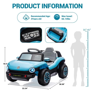 12V Ride On Car For Kids,Licensed Volkswagen Beetle,Electric Vehicle ,Battery Powerd Toy Car With Remote Control, LED Headlights, Horn, Music 5 12V Ride On Car For Kids,Licensed Volkswagen Beetle,Electric Vehicle ,Battery Powerd Toy Car With Remote Control, LED Headlights, Horn, Music - Image 3