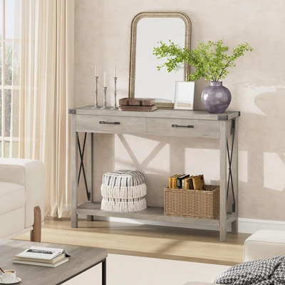 IDEALHOUSE Console Table With 2 Drawers, Farmhouse Entryway Table With Storage Shelf 9 IDEALHOUSE Console Table With 2 Drawers, Farmhouse Entryway Table With Storage Shelf - Image 7