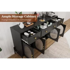 62" Large Sideboard Buffet Cabinet With Storage And 3 Drawers, Buffet Table Coffee Bar Storage Cabinet With 4 Glass Doors -Garvee GUEST 98af6955 cc66 467d 829d 576023f5011a
