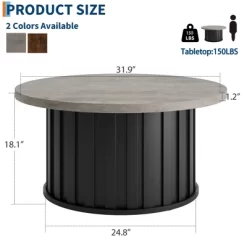 Garvee Round Coffee Table, Mid Century Modern Coffee Table With Metal Base, 31.9" Fluted Center Table For Living Room, Home Small Space, -Garvee GUEST 9953e4ab c6d2 4781 b74b 9e66840b9d29