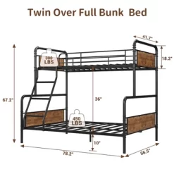 Whizmax Twin Over Full Bunk Bed - Metal Frame With High Guardrail & Ladder, Convertible For Kids/Adults, No Box Spring -Garvee GUEST 997a1c52 4951 4007 a328 74fa0512b974