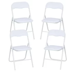 4 Pcs Folding Chairs, Portable Metal Foldable Chairs With Cushion For Outdoor & Indoor, With Non-Slip Feet Pads Stackable Chairs, White -Garvee GUEST 99ce8880 c1bf 49ae bd04 e7e04c0c8786