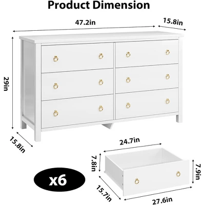 6 Dresser For Bedroom, 47.2" Modern Wide Dresser With Storage, Wooden Closet Dressers Chest Of Drawers Freestanding For Bedroom White 3 6 Dresser For Bedroom, 47.2" Modern Wide Dresser With Storage, Wooden Closet Dressers Chest Of Drawers Freestanding For Bedroom White