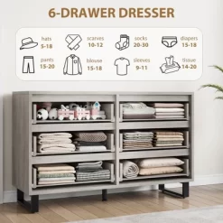 Garvee 6 Dresser For Bedroom, 47.2" Wide Dresser, Freestanding Vertical Drawer Cabinet With Storage, Wooden Closet Storage Chest For Bedroom -Garvee GUEST 9ab23269 b855 4cda b7e1 741e4381ffd3