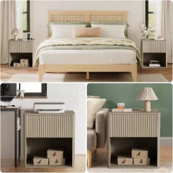 Fluted Nightstands Set 2, Side Tables, Modern Mid Century End Table With Drawer, Farmhouse Bed Side Tables For Bedroom Living Room Sofa Couch, Grey -Garvee GUEST 9b3f9310 ffca 4e3b b79e dfaf66d96ee8