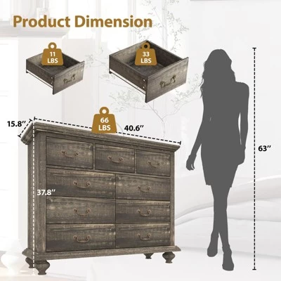 9-Drawers Dresser For Bedroom, Wooden Chest Of Drawer With Large Drawers & Metal Handles 3 9-Drawers Dresser For Bedroom, Wooden Chest Of Drawer With Large Drawers & Metal Handles