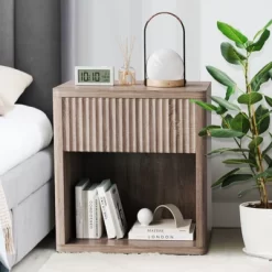 Night Stand Set Of 2, Fluted Nightstand,Modern Farmhouse Nightstand, End Table With Drawer Storage Mid Century Wood Night Stands For Sofa Office