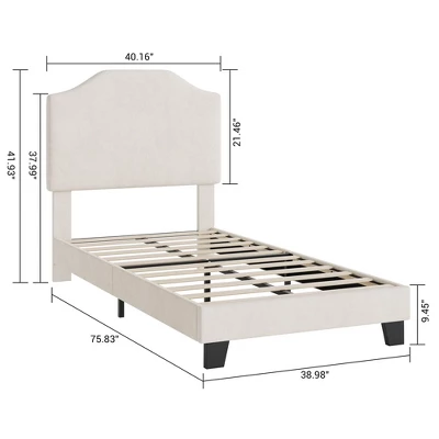 Twin Bed Frame With Adjustable Velvet Headboard, Sturdy Metal & Wood Slat Support, Low-Profile Design For Kids 4 Twin Bed Frame With Adjustable Velvet Headboard, Sturdy Metal & Wood Slat Support, Low-Profile Design For Kids - Image 2