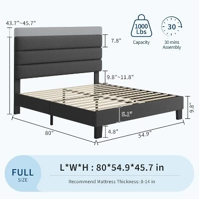 Full/ Queen/ King Bed Frame With Adjustable Headboard, Fabric Upholstered And Wooden Slats Support, Heavy Duty Mattress Foundation 3 Full/ Queen/ King Bed Frame With Adjustable Headboard, Fabric Upholstered And Wooden Slats Support, Heavy Duty Mattress Foundation