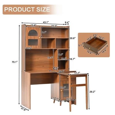 L Shaped Computer Desk With Hutch, Office Desk With 90 Degree Rotating Desktop, Corner Gaming Desk With Storage, Writing Table For Home Office 4 L Shaped Computer Desk With Hutch, Office Desk With 90 Degree Rotating Desktop, Corner Gaming Desk With Storage, Writing Table For Home Office - Image 2