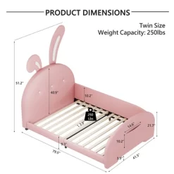 Cute Twin Size Upholstered Princess Bed,Platform Bed With Rabbit-Shape Headboard And Footboard,for Kids Toddlers Boys Girls Bedroom Use -Garvee GUEST 9c9c63e1 d083 425d bd06 1ed7a9f54399
