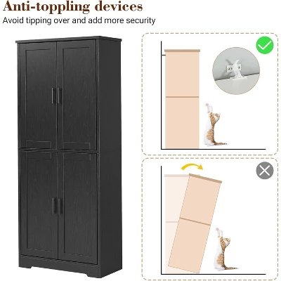 70" Tall Kitchen Pantry Cabinets With 2 Doors And 3 Adjustable Shelves, Freestanding Modern Storage Cabinet For Dining Room, Living Room 4 70" Tall Kitchen Pantry Cabinets With 2 Doors And 3 Adjustable Shelves, Freestanding Modern Storage Cabinet For Dining Room, Living Room - Image 2