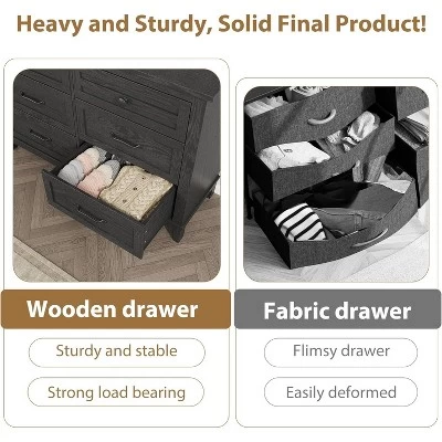 6 Dresser For Bedroom, 47" Wide Drawer Dresser With Storage Freestanding, Wooden Closet Storage Chest For Living Room, Bedroom, Entryway 7 6 Dresser For Bedroom, 47" Wide Drawer Dresser With Storage Freestanding, Wooden Closet Storage Chest For Living Room, Bedroom, Entryway - Image 5