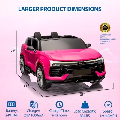 24V Kids Ride On Car, 2-Seater SUV Licensed Chevrolet Blazer Electric Car W/Parent Remote Control, 3 Speeds 7 24V Kids Ride On Car, 2-Seater SUV Licensed Chevrolet Blazer Electric Car W/Parent Remote Control, 3 Speeds - Image 5